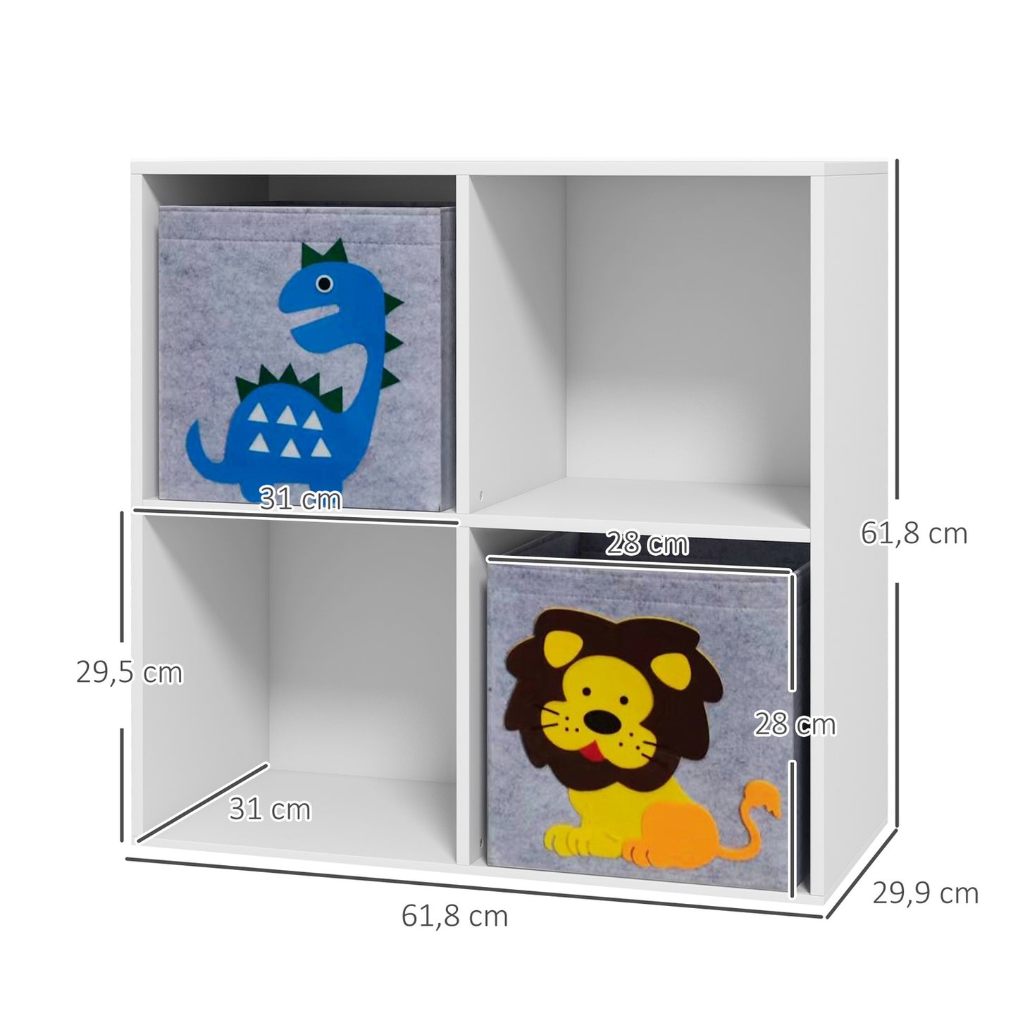 Kids Storage Shelf with Cubes and Drawers, MDF, White