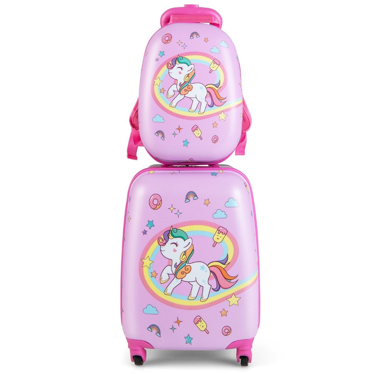 Kids Suitcase Rolling Hard Suitcase 2-Piece Carry-on Luggage Set with Spinner Wheels Pink