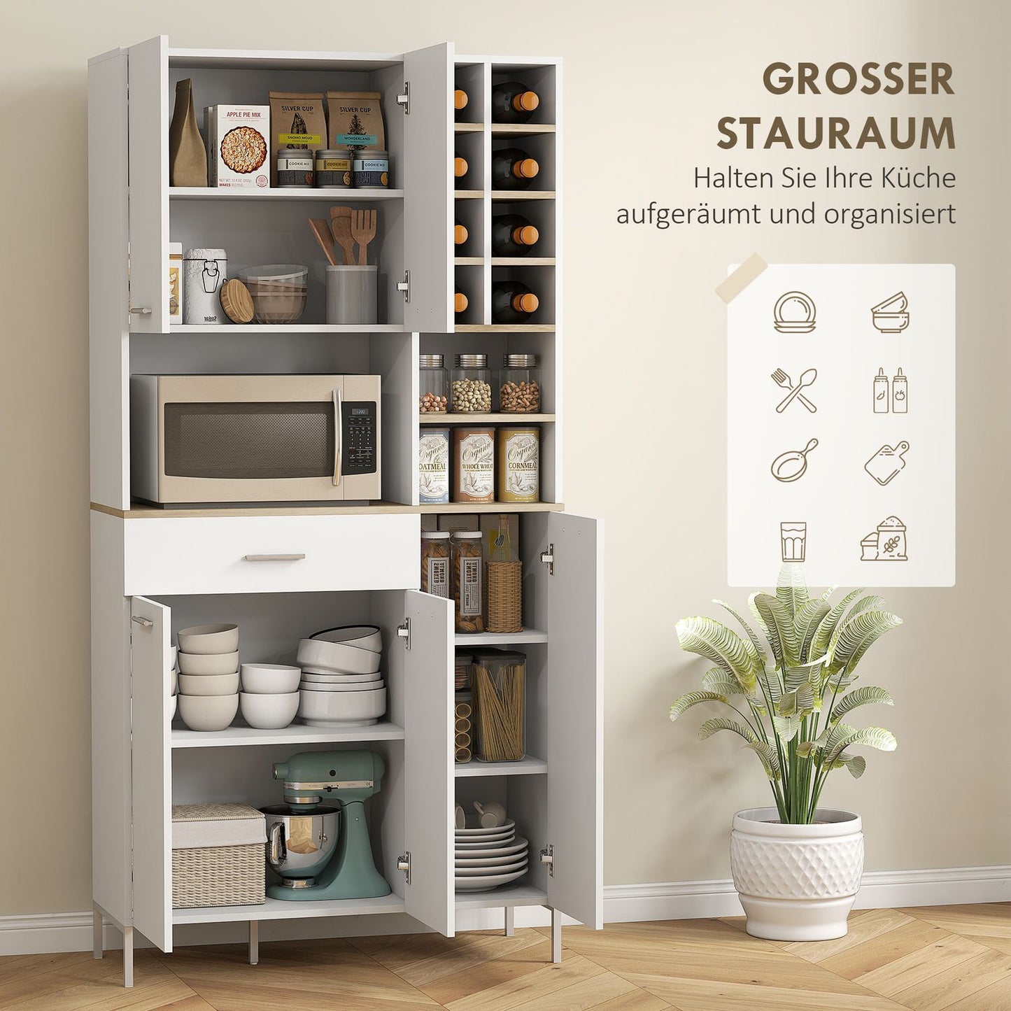 Kitchen Cabinet with Open Shelves, Wine Rack, White MDF