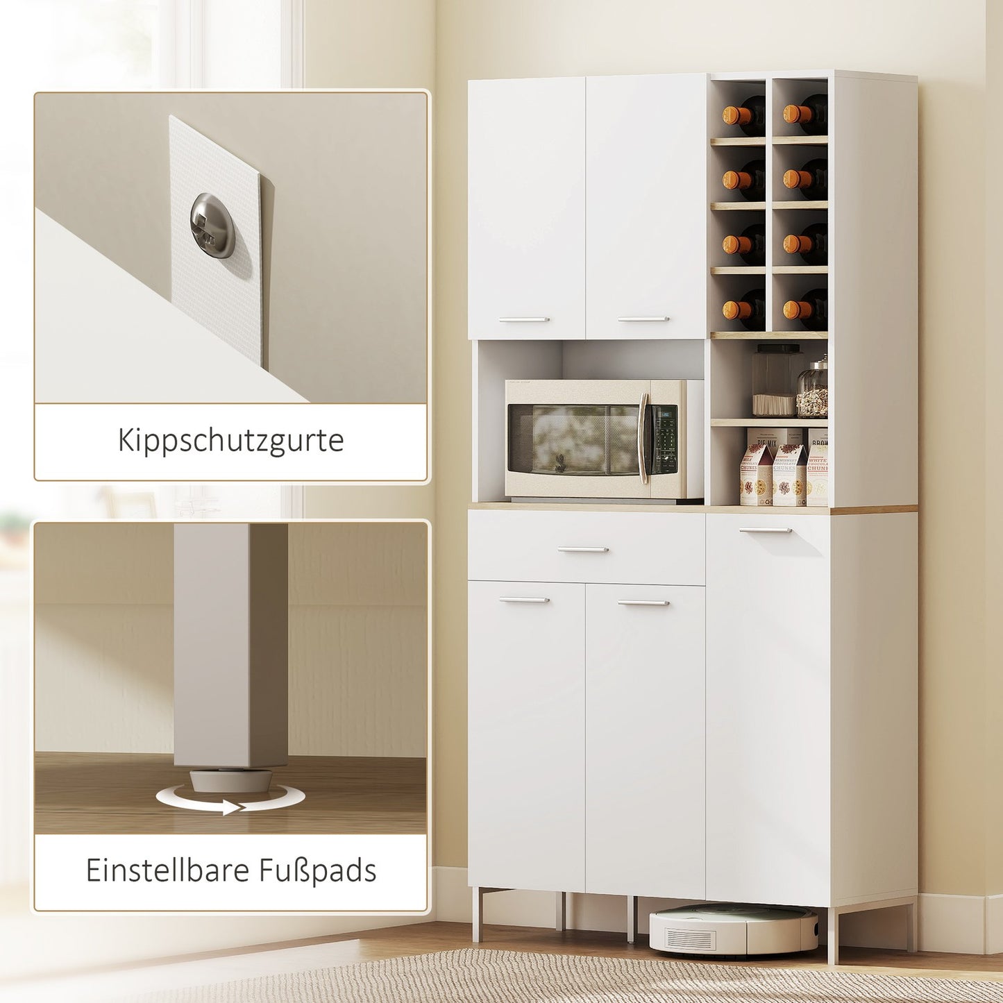 Kitchen Cabinet with Open Shelves, Wine Rack, White MDF