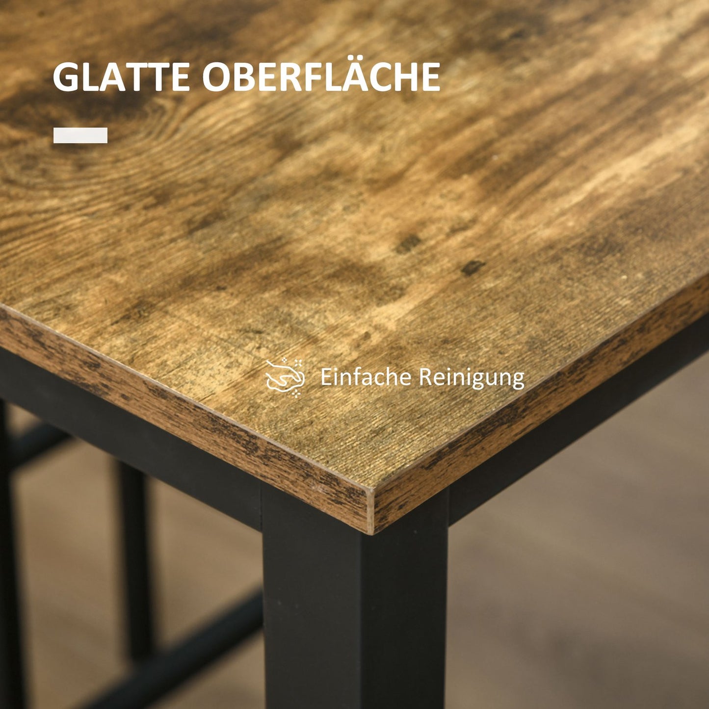 Industrial dining table set with benches, metal, rustic brown