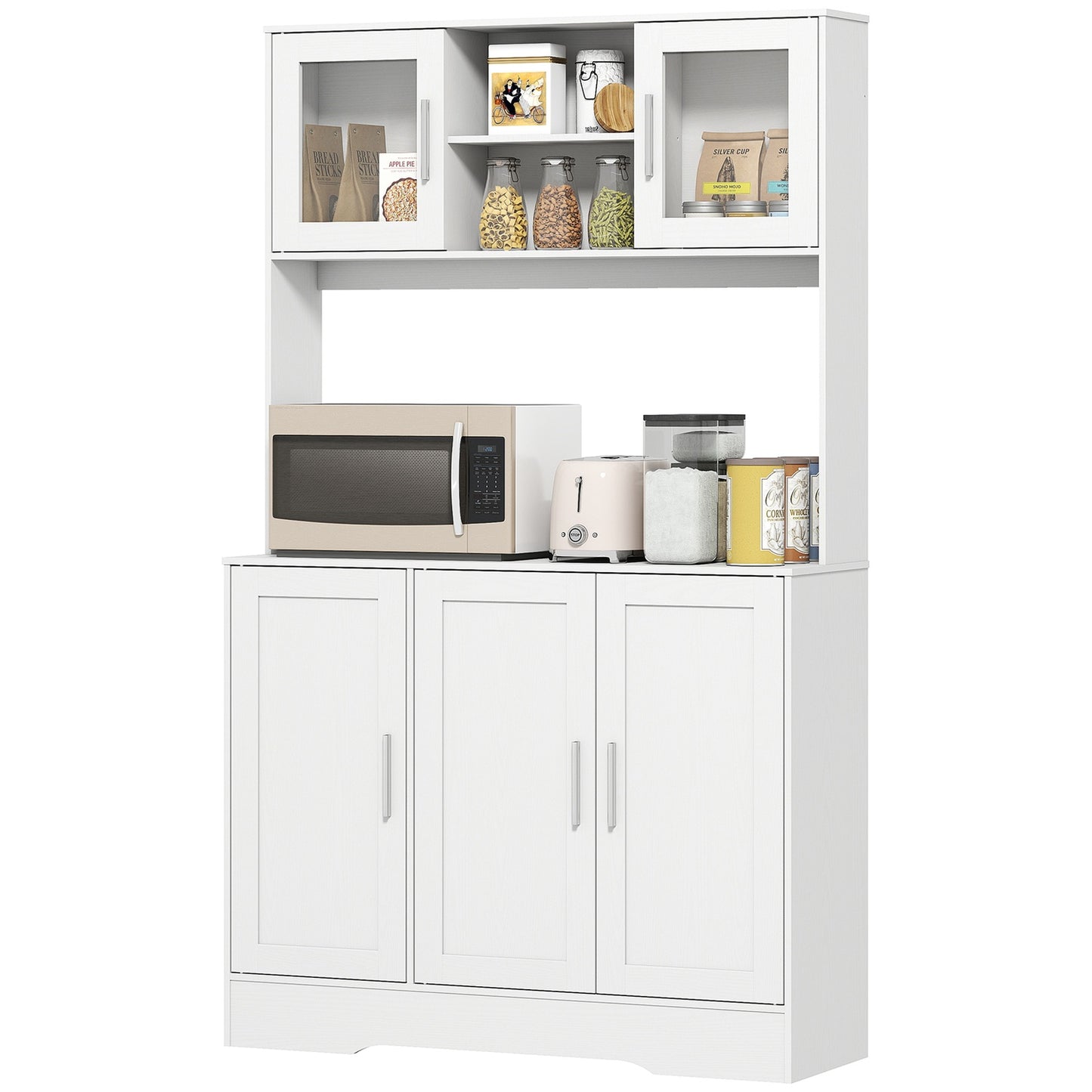 Kitchen cabinet, Scandinavian design, 4 cabinets, adjustable shelves, glass doors, open space, chipboard, MDF, white
