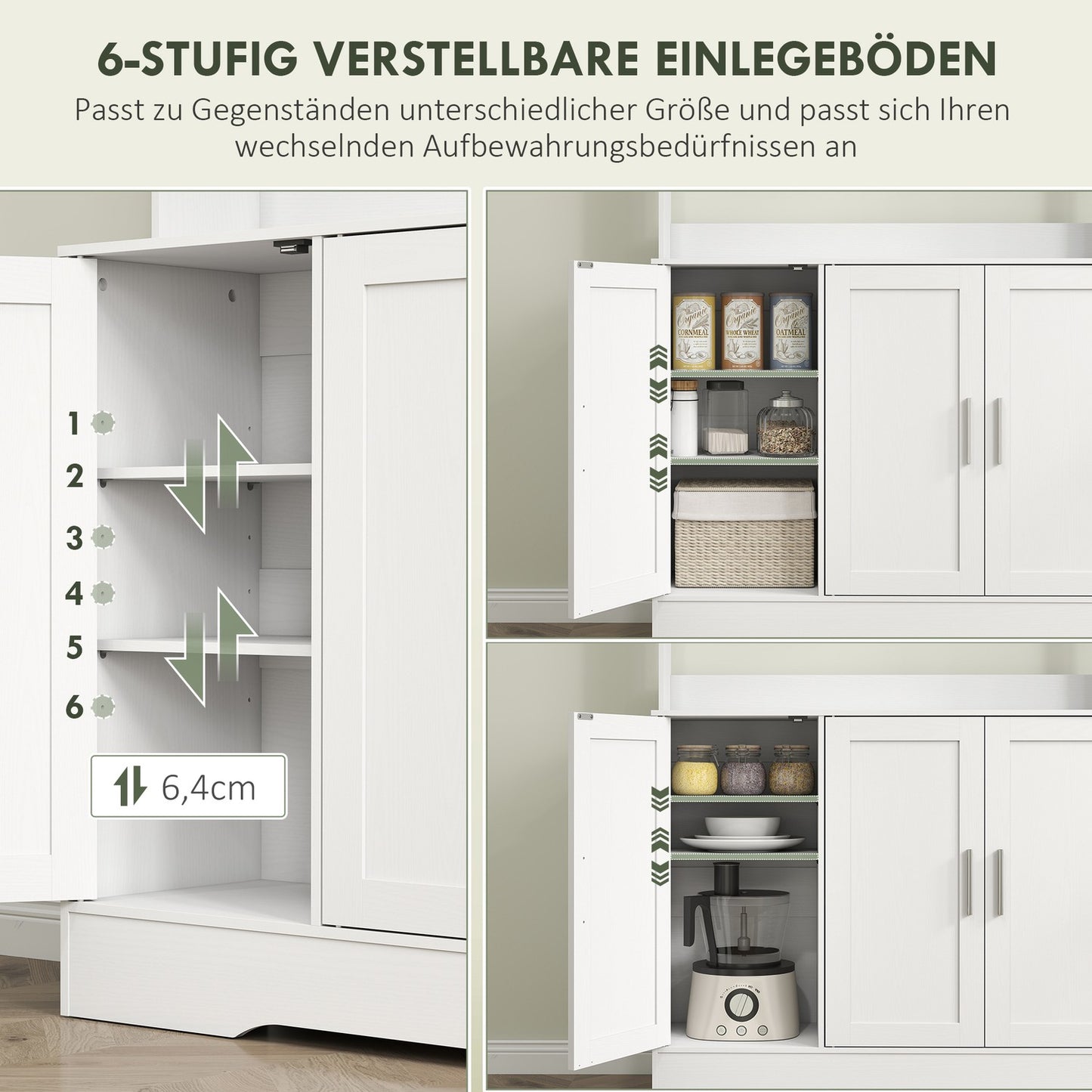 Kitchen cabinet, Scandinavian design, 4 cabinets, adjustable shelves, glass doors, open space, chipboard, MDF, white