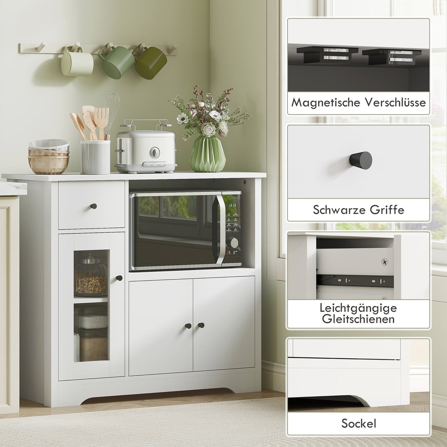 Kitchen Cabinet with Drawer, Cable Hole, 80x35x72.2 cm, White