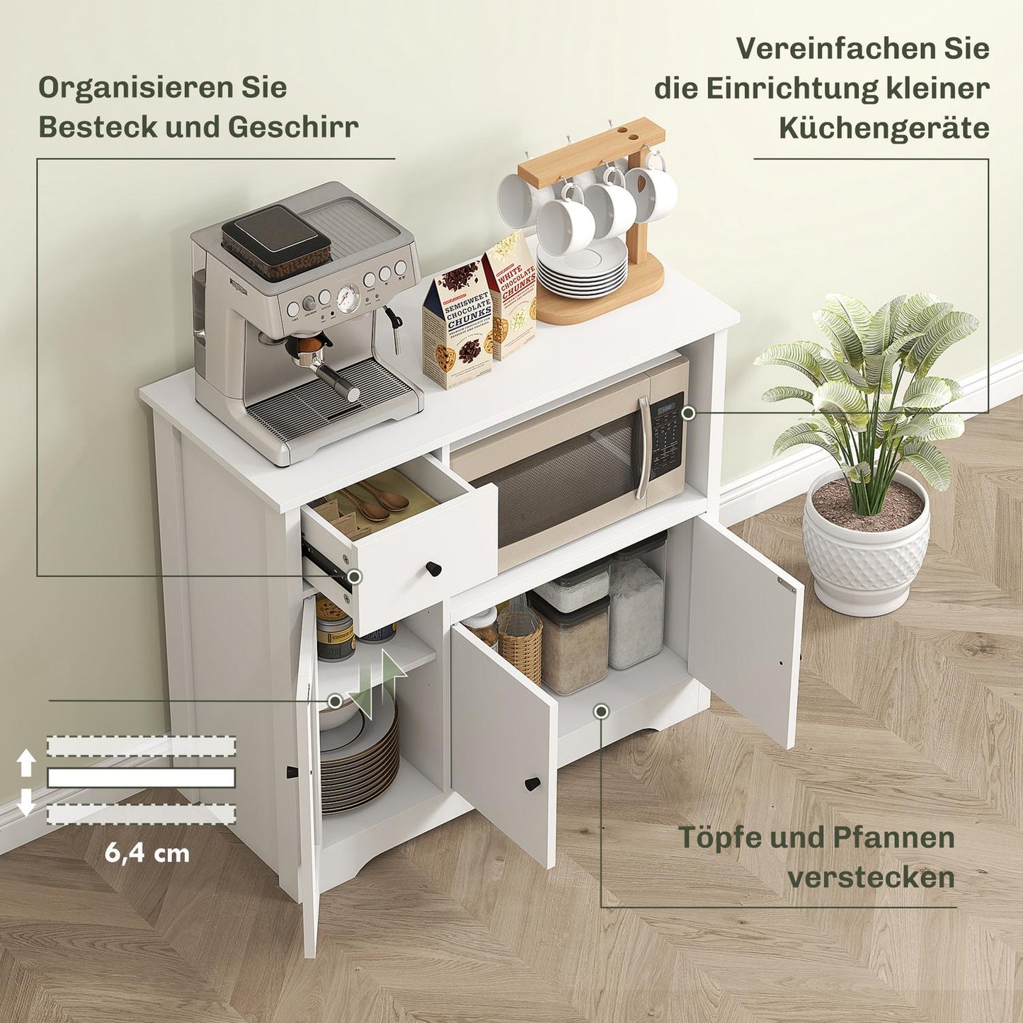Kitchen Cabinet with Drawer, Cable Hole, 80x35x72.2 cm, White