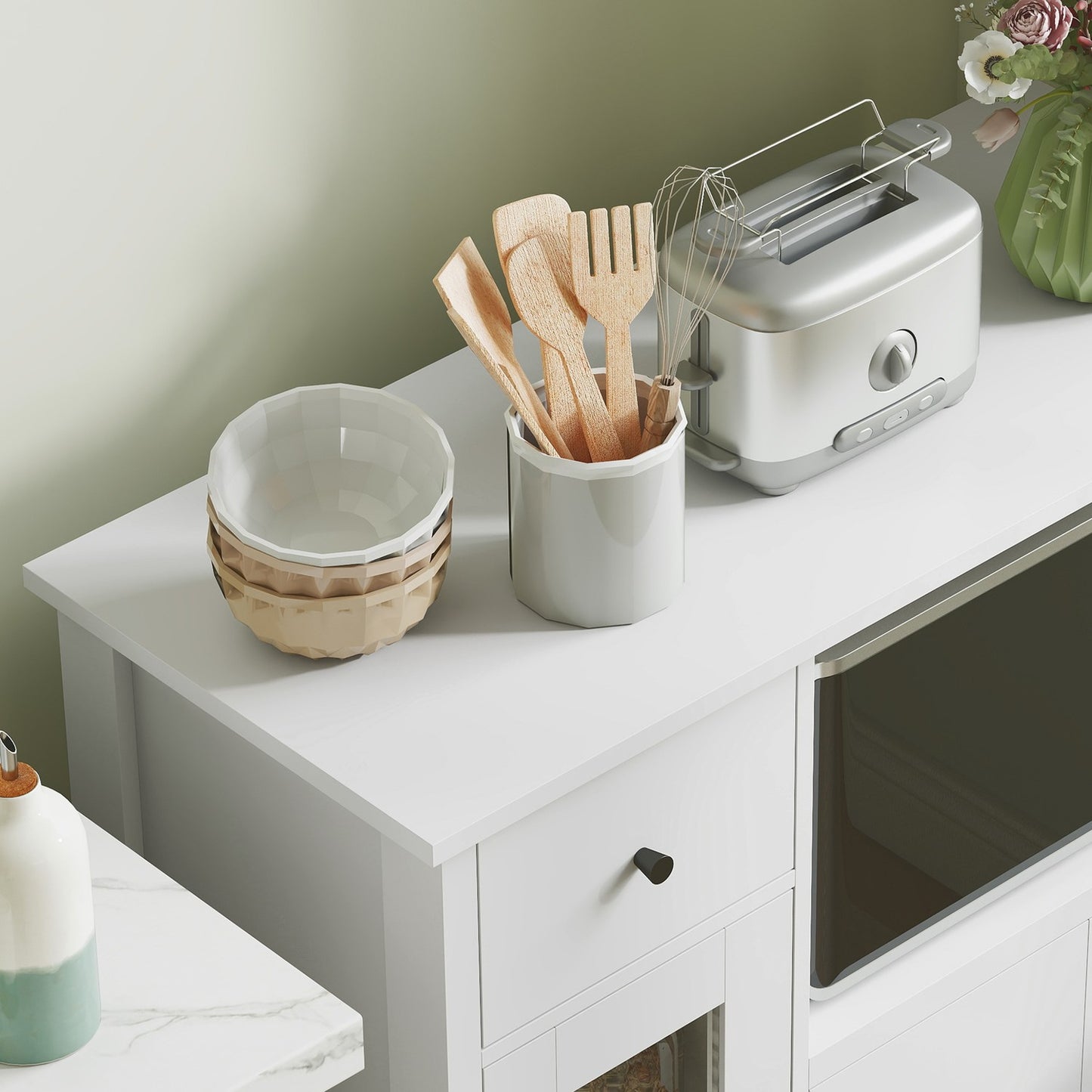 Kitchen Cabinet with Drawer, Cable Hole, 80x35x72.2 cm, White