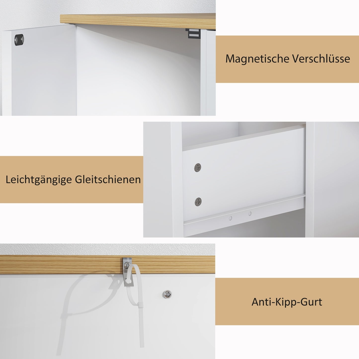 White Sideboard with Drawer and Shelves, 120cm
