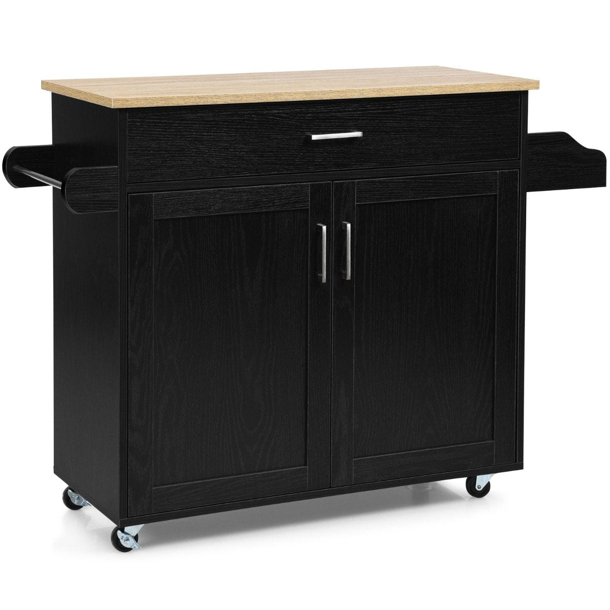 Kitchen trolley kitchen island with drawer and height-adjustable shelf 116 x 40 x 85 cm black + natural