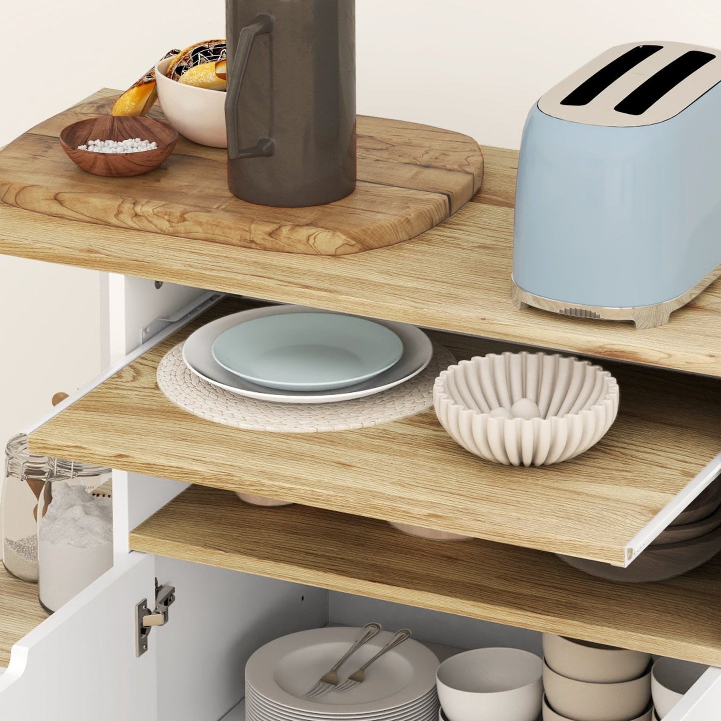 Kitchen trolley with worktop, adjustable shelves, white