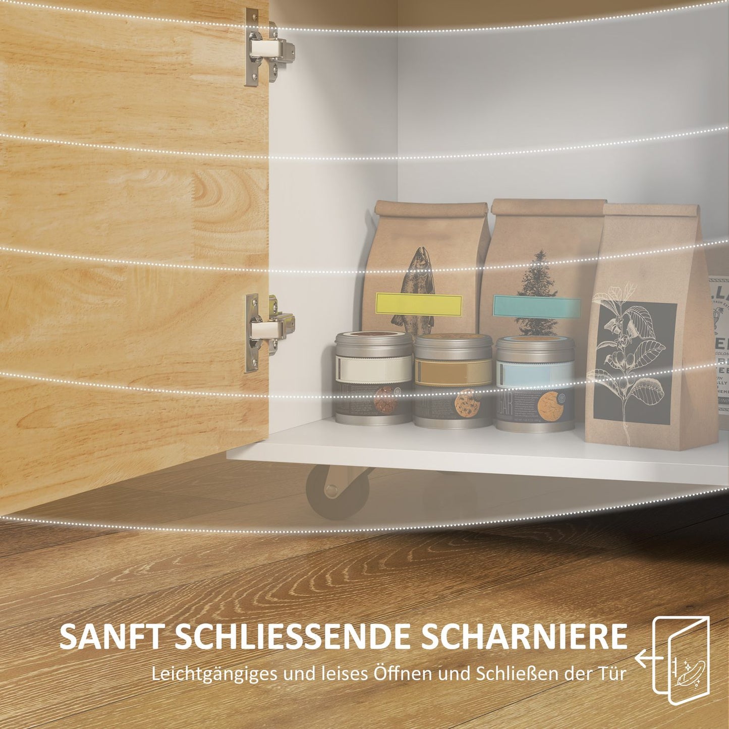 Oak Kitchen Island Trolley – Worktop, drawers, soft-close door