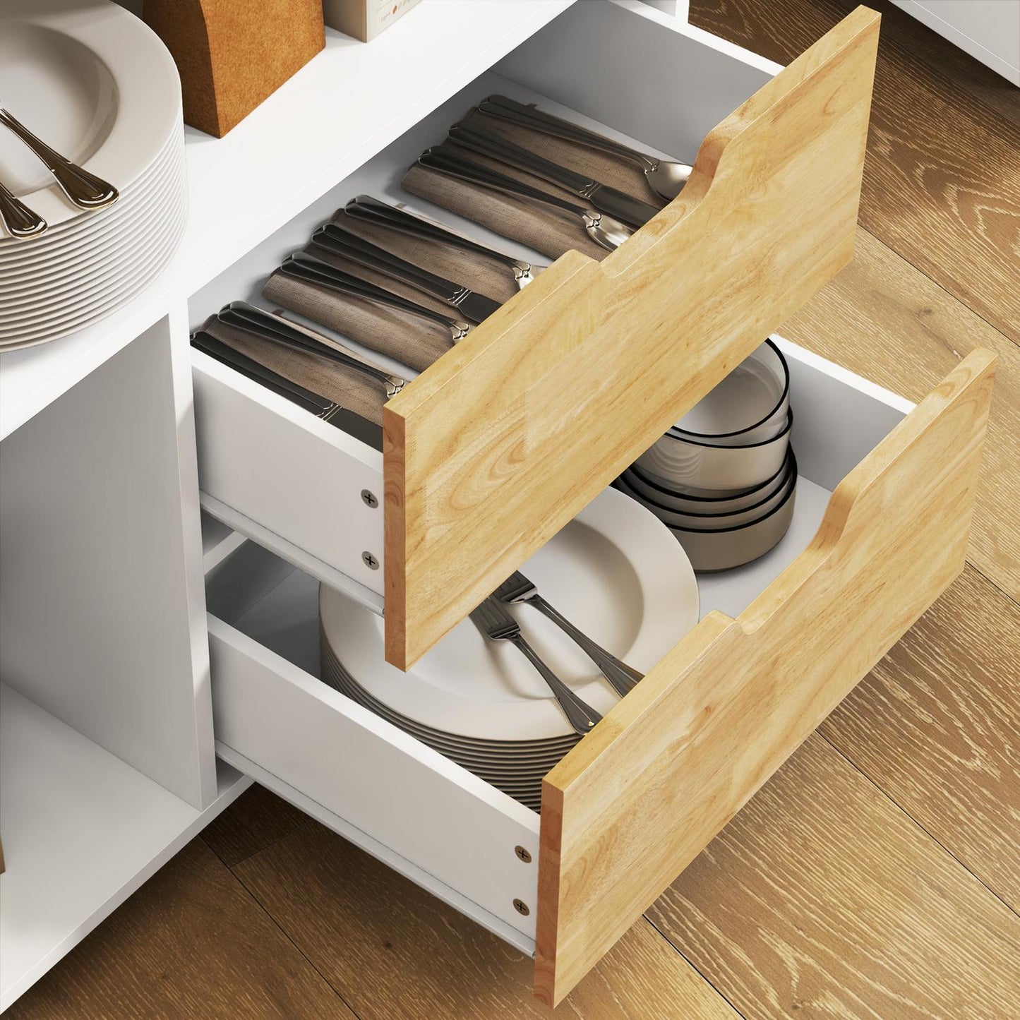 Oak Kitchen Island Trolley – Worktop, drawers, soft-close door