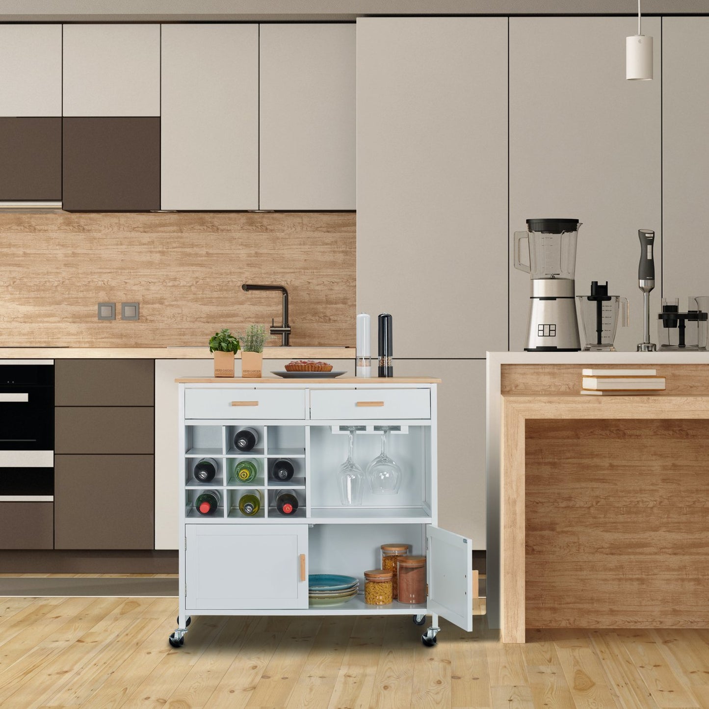 Kitchen trolley with wine rack