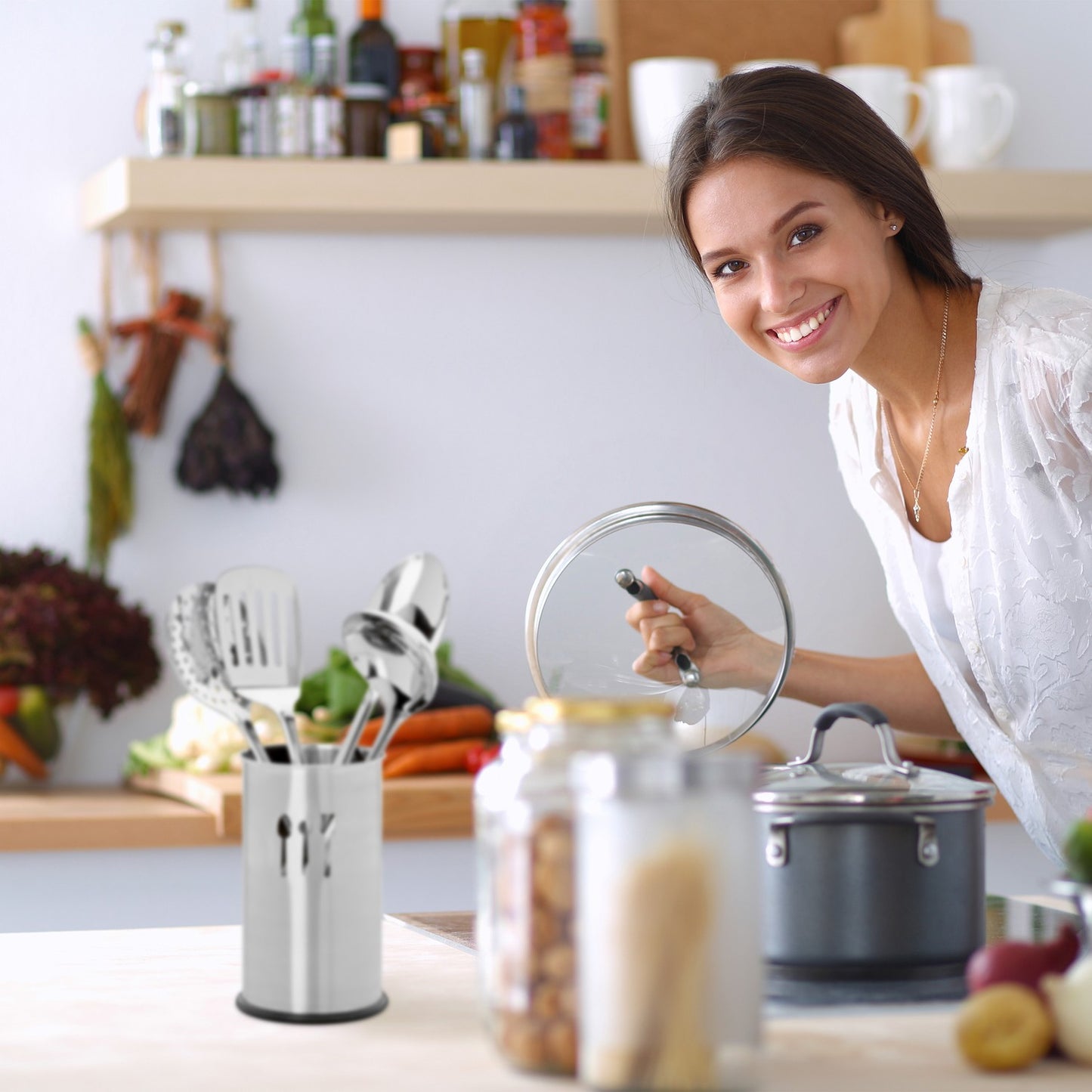 Kitchen utensils in stainless steel