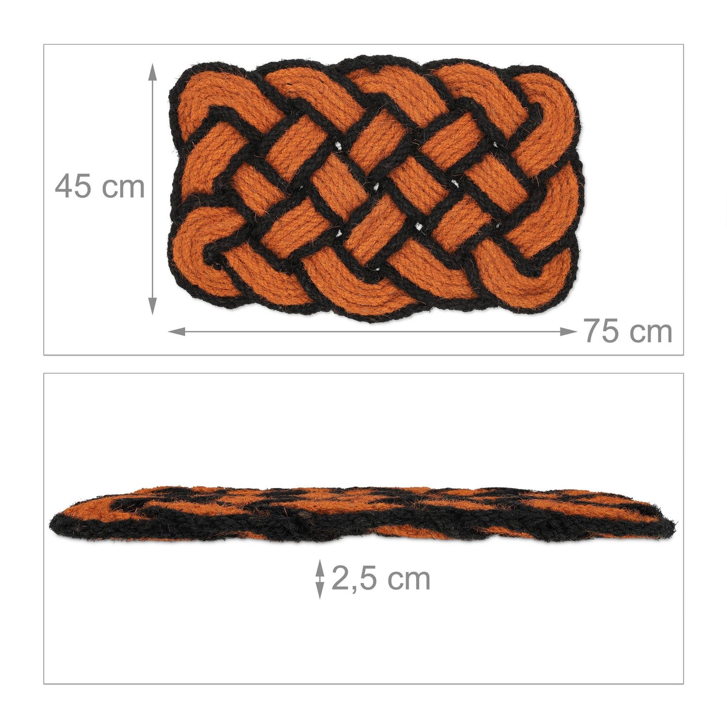 Knotted Orange/Black Coir Rug