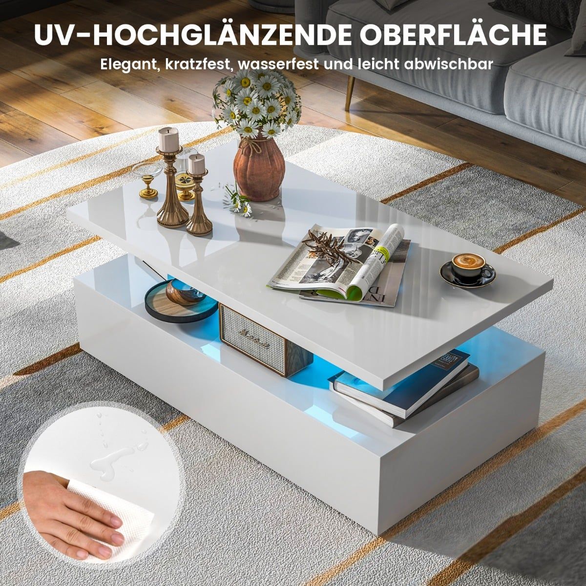 LED Coffee Table with Adjustable Colors & Brightness