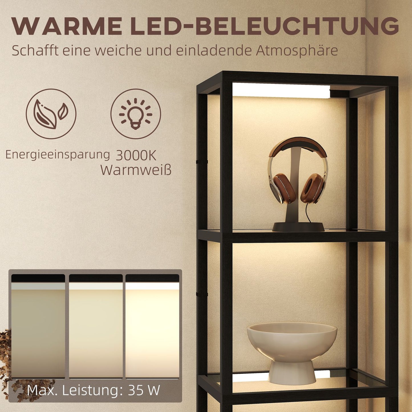 LED Floor Lamp with 4-Tier Glass Shelves, Foot Switch