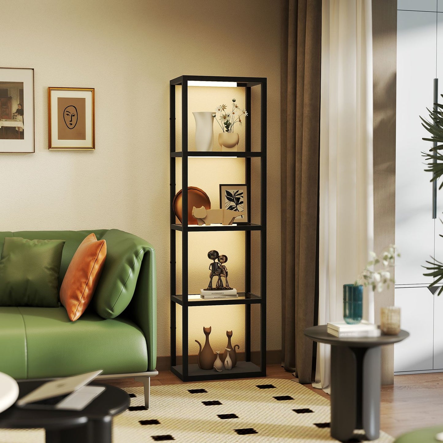 LED Floor Lamp with 4-Tier Glass Shelves, Foot Switch