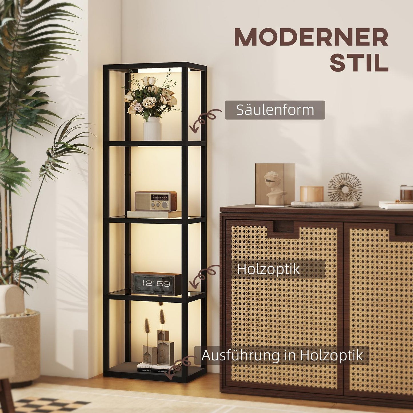 LED Floor Lamp with 4-Tier Glass Shelves, Foot Switch