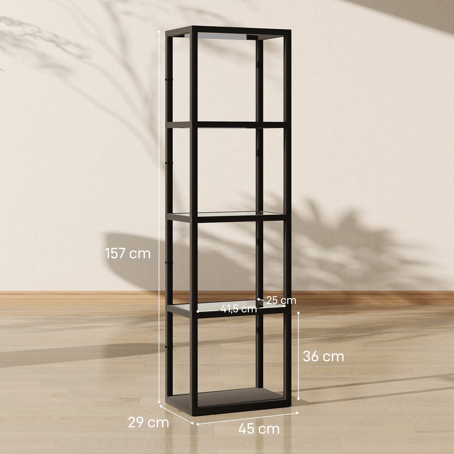 LED Floor Lamp with 4-Tier Glass Shelves, Foot Switch