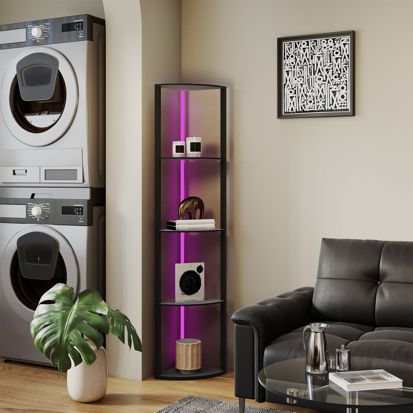 LED Floor Lamp with Shelves, RGB, Remote Control