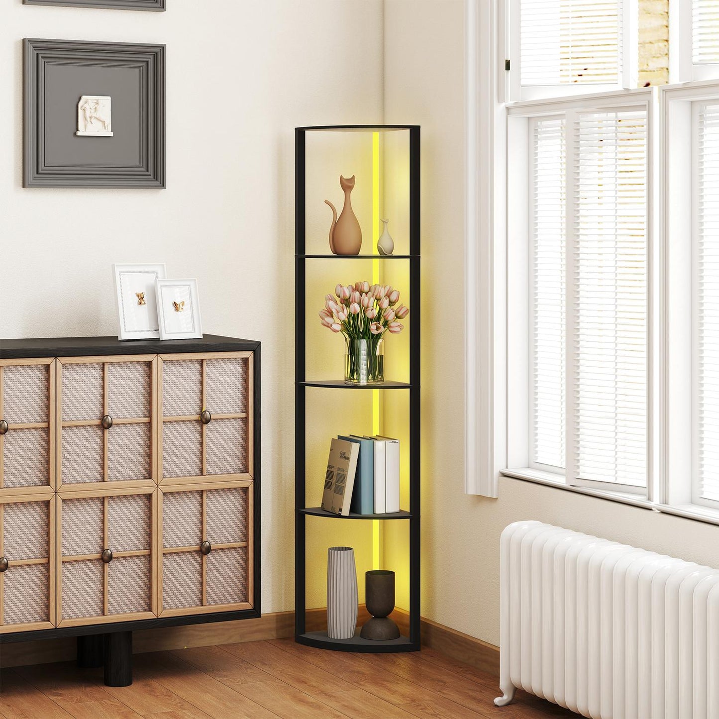 LED Floor Lamp with Shelves, RGB, Remote Control