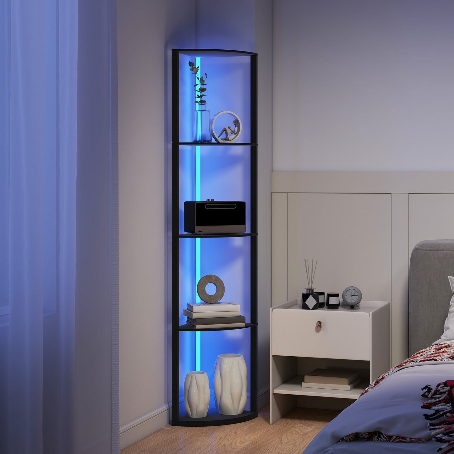 LED Floor Lamp with Shelves, RGB, Remote Control