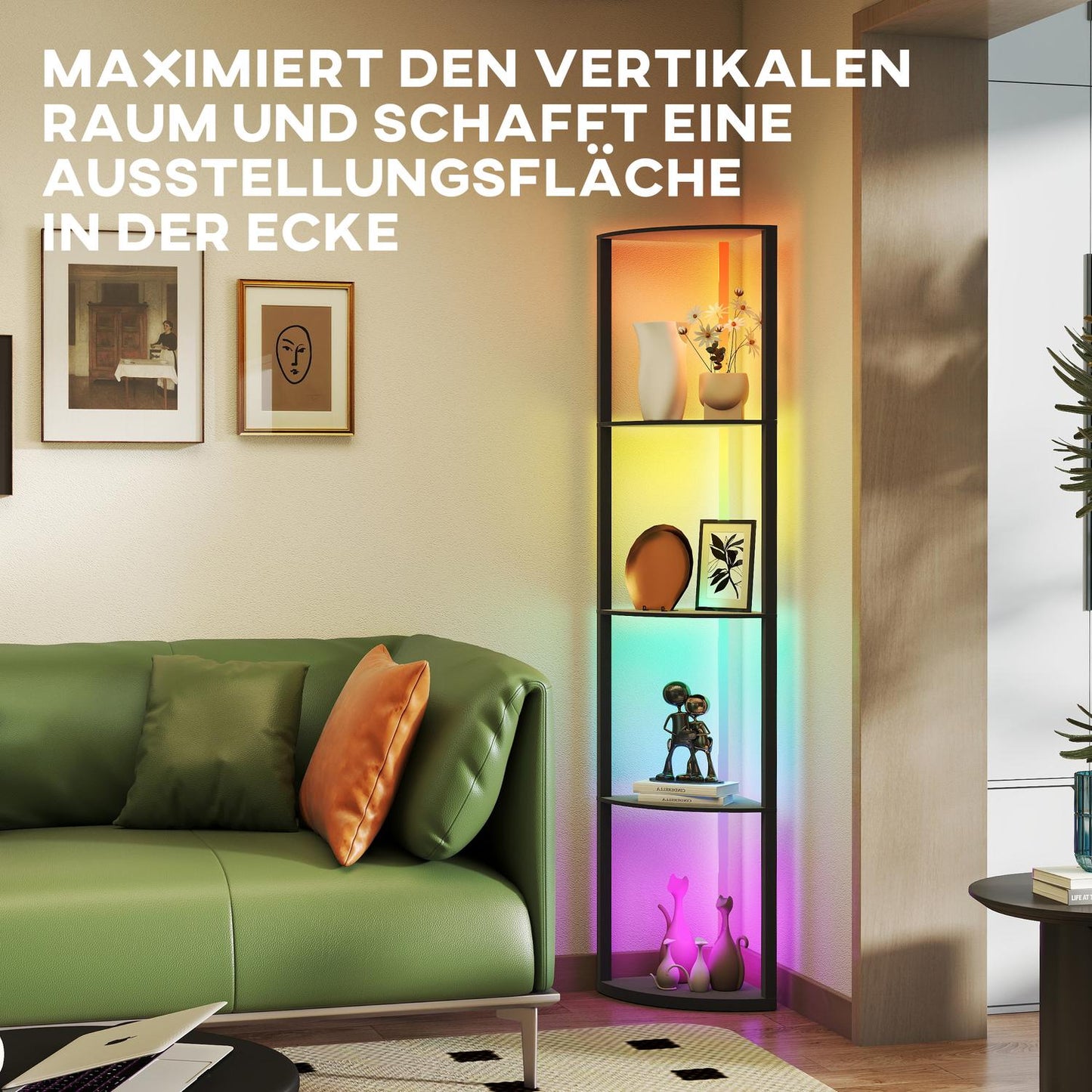 LED Floor Lamp with Shelves, RGB, Remote Control