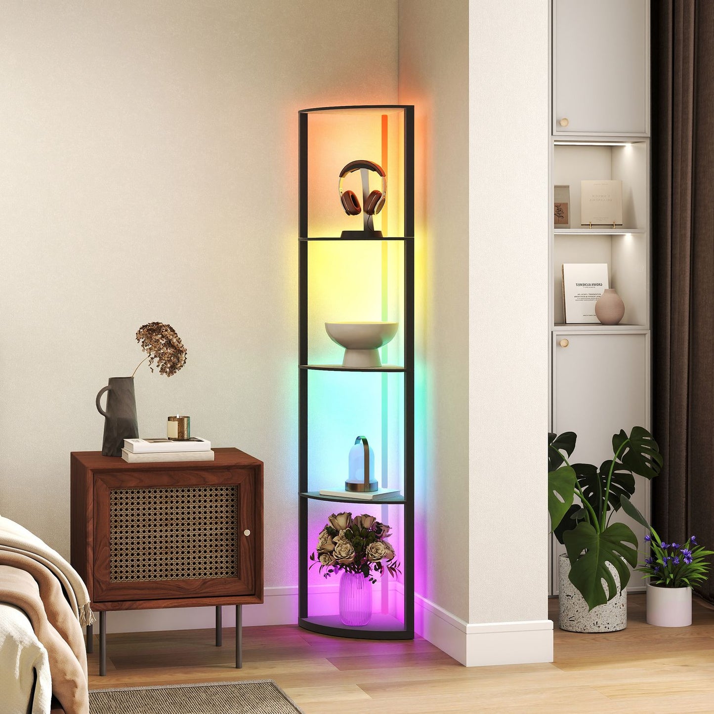 LED Floor Lamp with Shelves, RGB, Remote Control