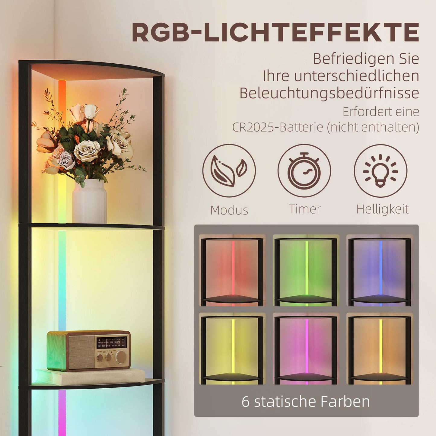 LED Floor Lamp with Shelves, RGB, Remote Control