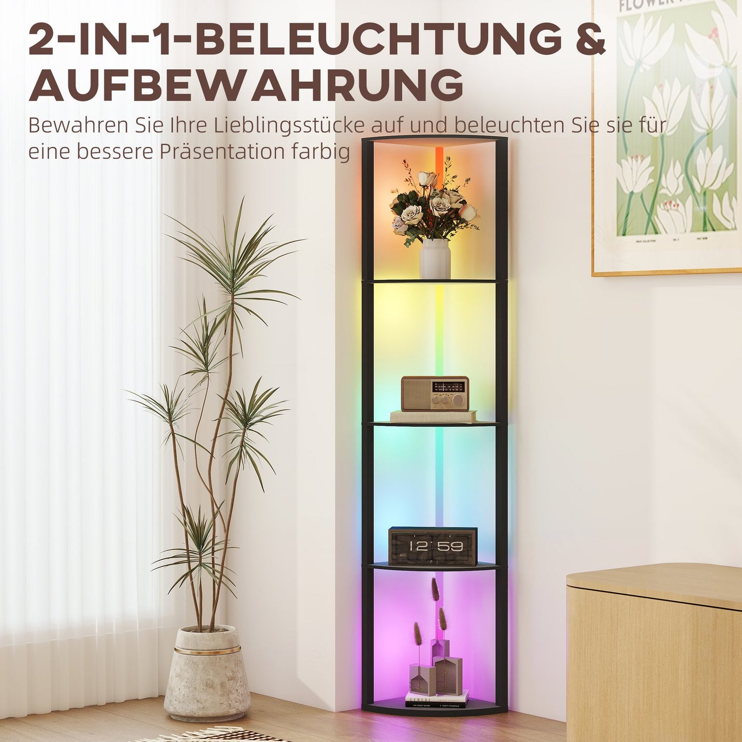 LED Floor Lamp with Shelves, RGB, Remote Control