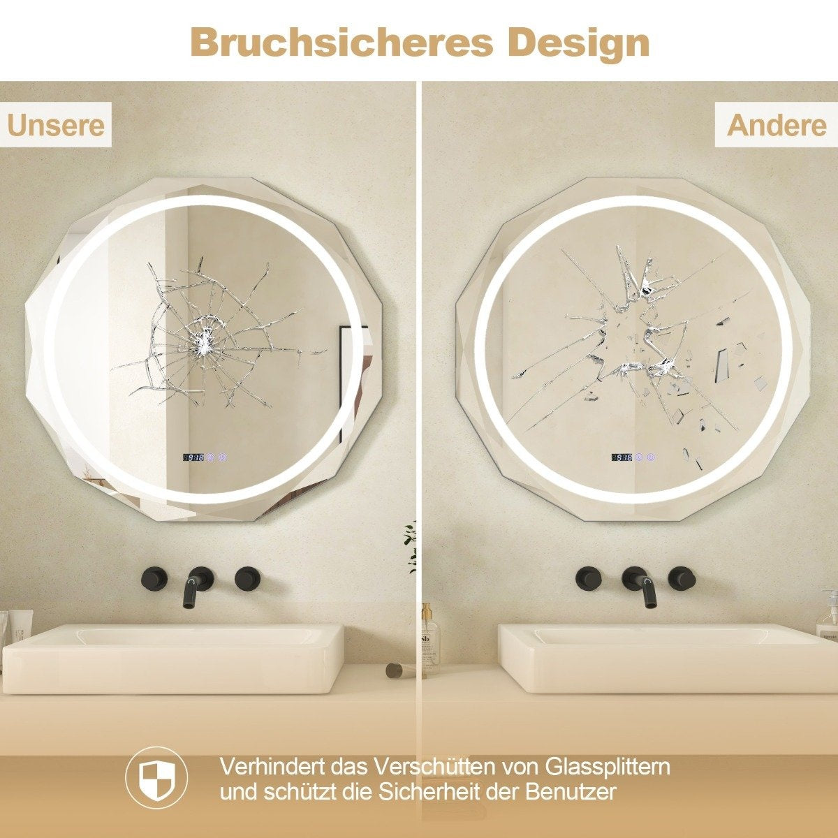 LED bathroom mirror with lighting & clock & touch switch anti-fog bathroom mirror