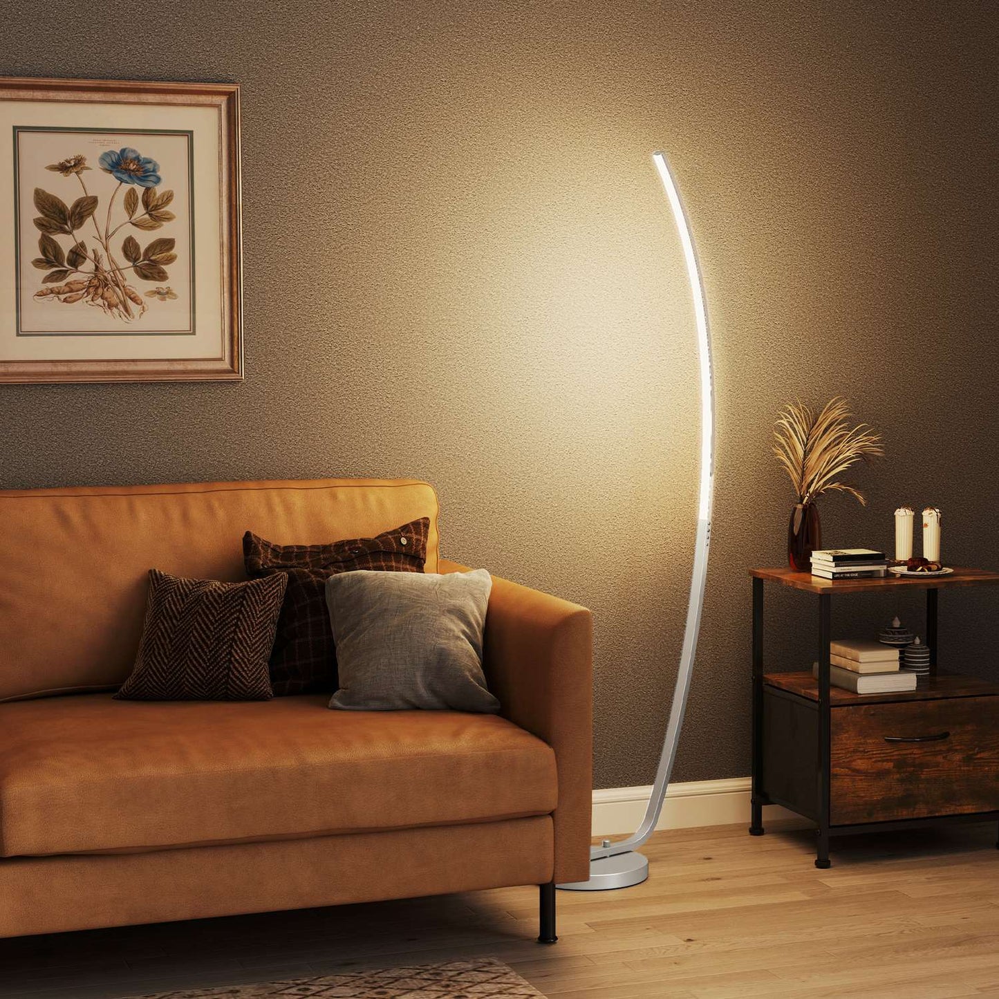 Dimmable silver floor lamp with adjustable brightness
