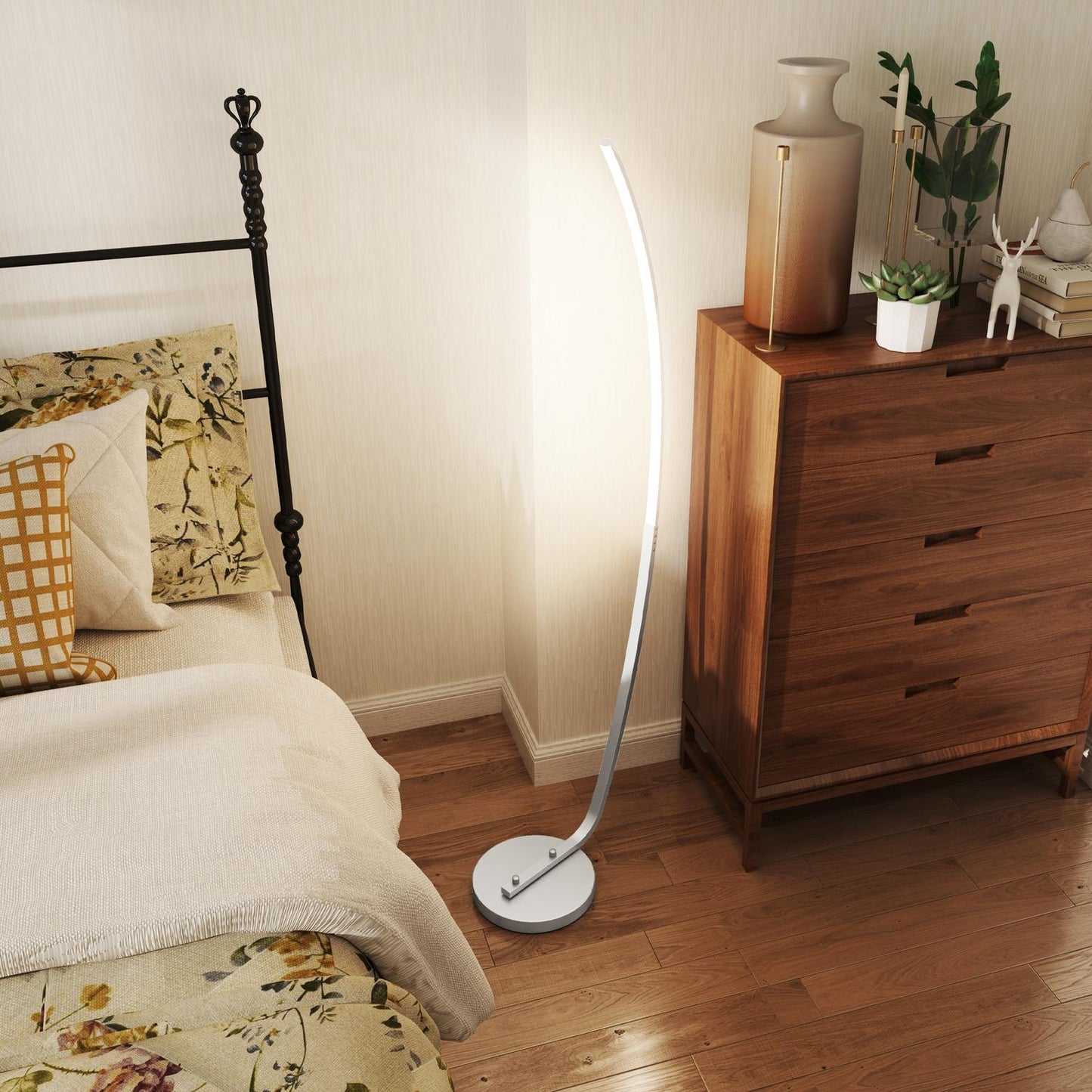 Dimmable silver floor lamp with adjustable brightness