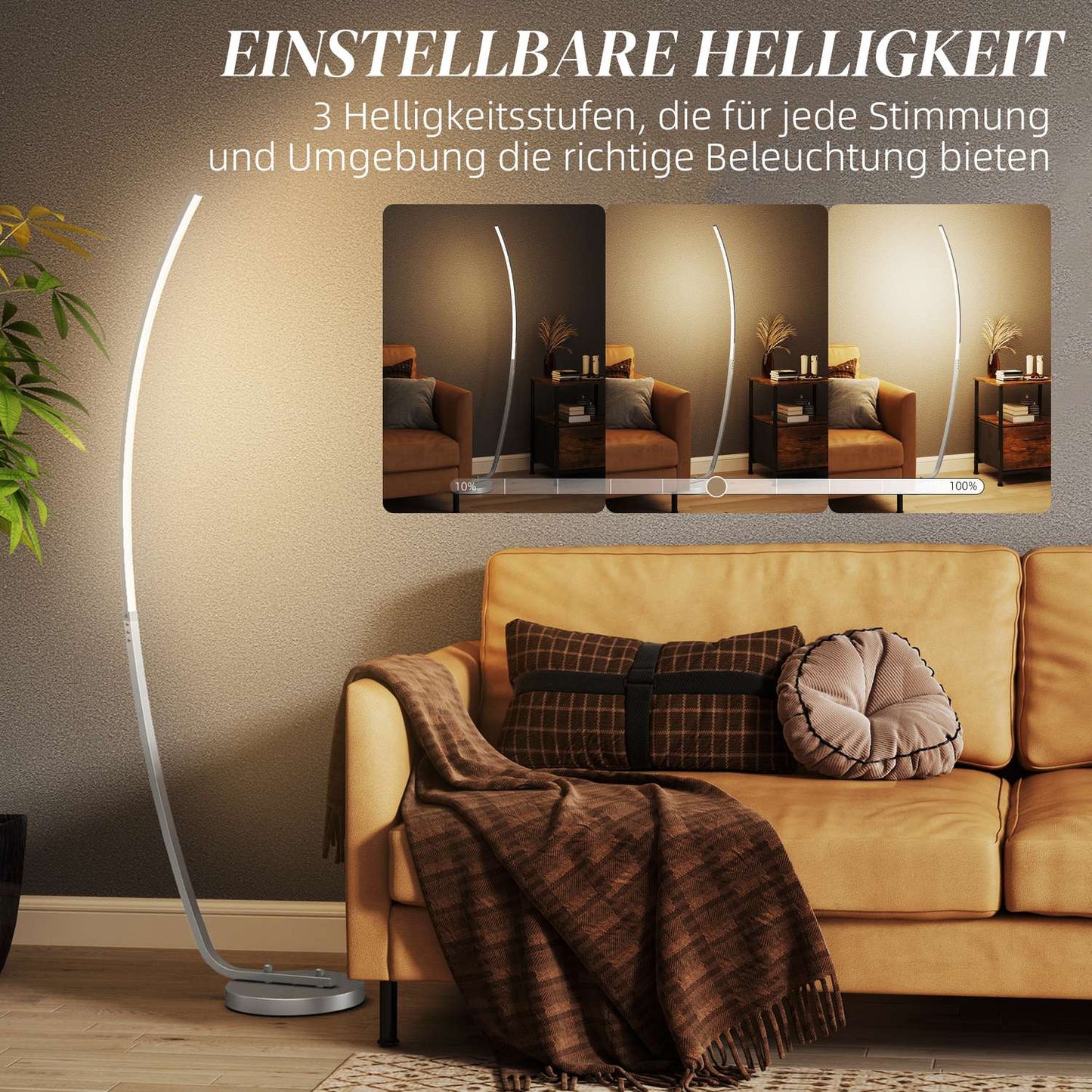 Dimmable silver floor lamp with adjustable brightness