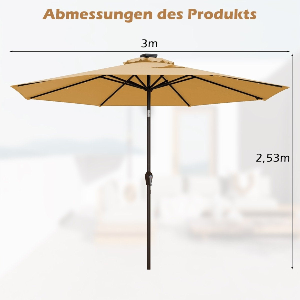 LED lighting cantilever umbrella round parasol solar powered garden umbrella crank beige ø 3M