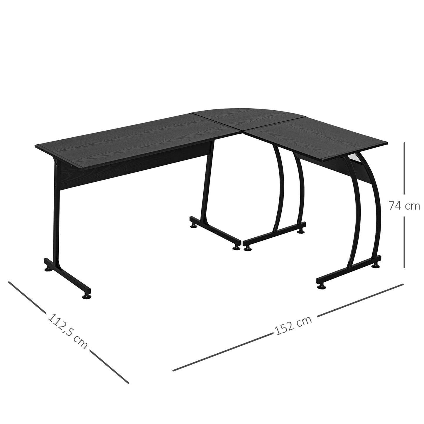 L-shaped corner desk, space-saving gaming workstation, black