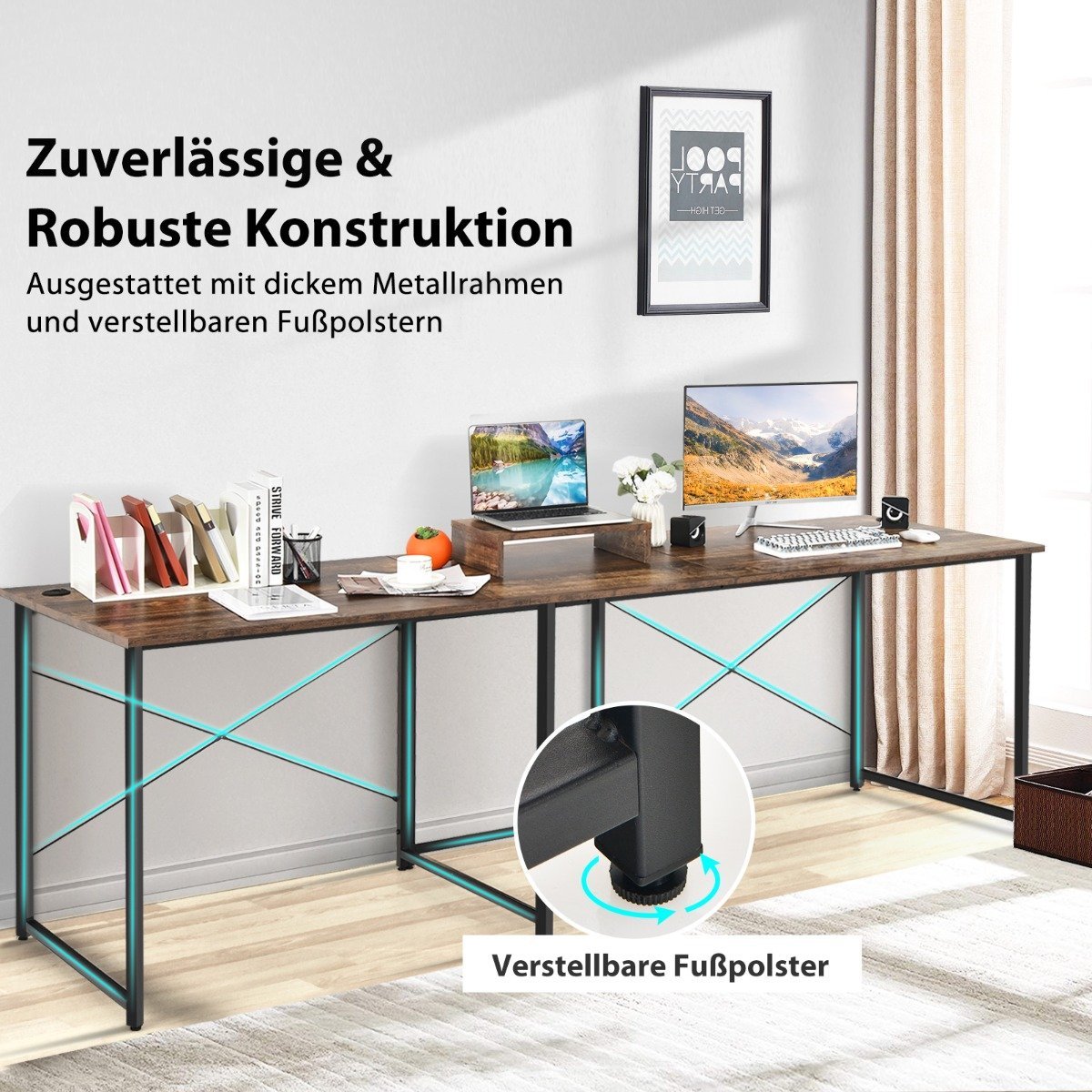 L Shaped Computer Desk with Monitor Stand Reversible Corner Desk Rustic Brown