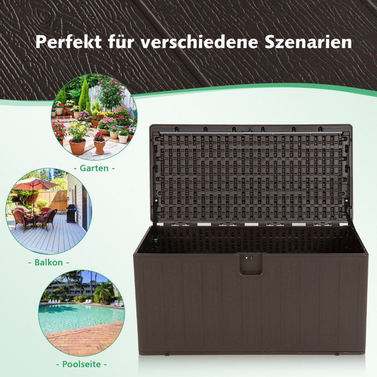Large 400L Capacity Storage Box Sun Protected Chest 127.5 x 64 x 64 cm Brown