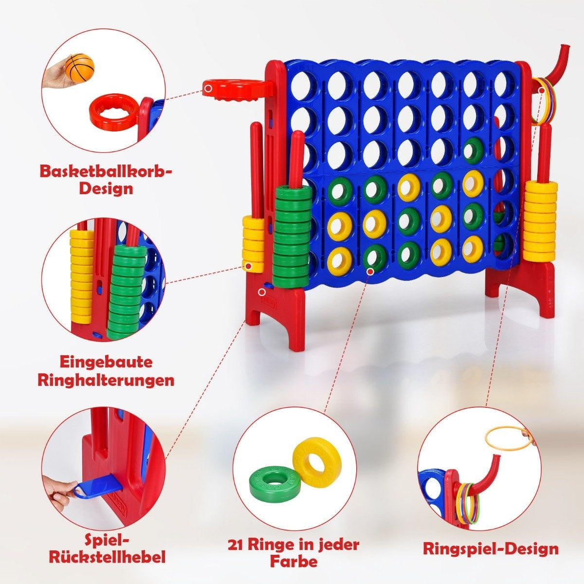 Large 4-in-a-row Jumbo 4-in-a-row set 84 x 33 x 79 cm blue + red