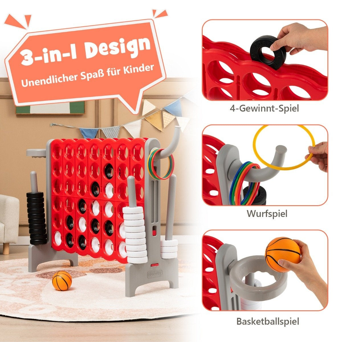 Large 4-in-a-row Jumbo 4-in-a-row set 84 x 33 x 79 cm red + gray