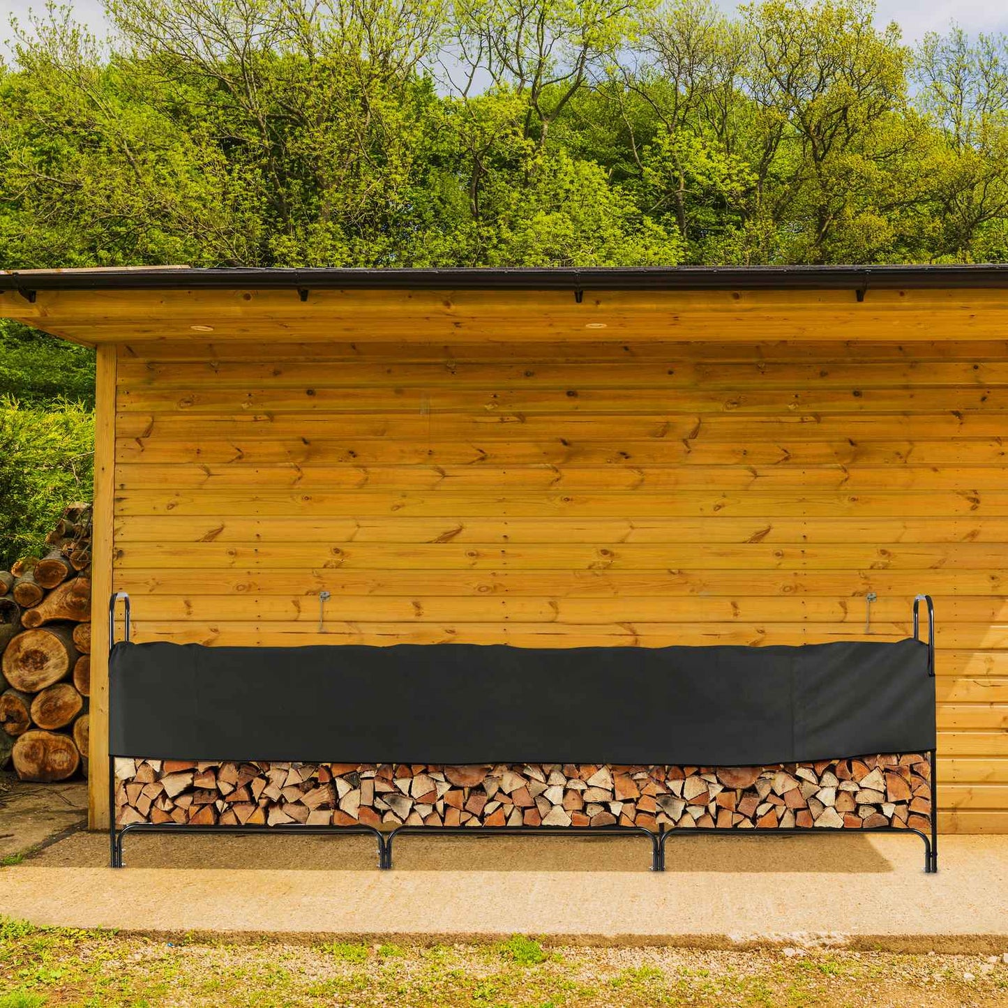 Large Metal Firewood Rack with Cover
