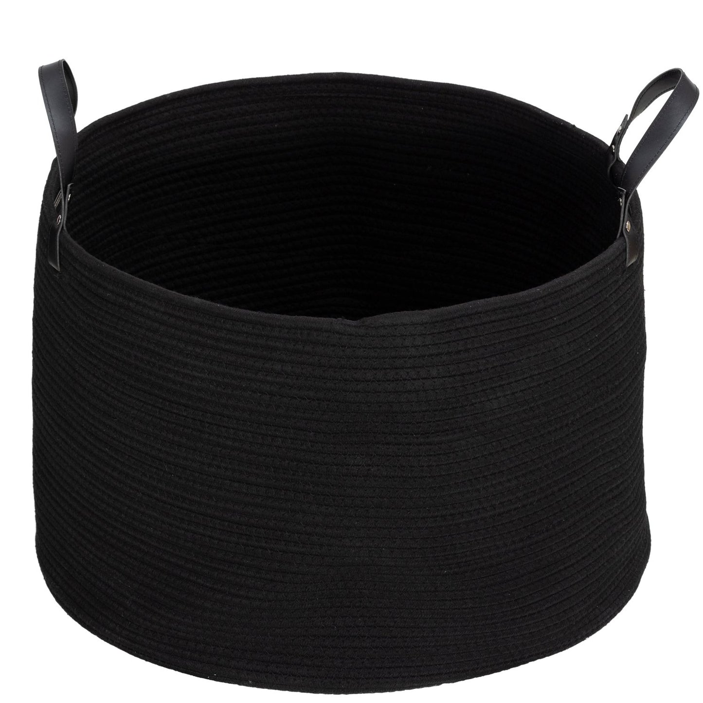 Laundry bag, 88L, portable, foldable, faux leather handles, cotton, Ø56 x 35.5H cm, black