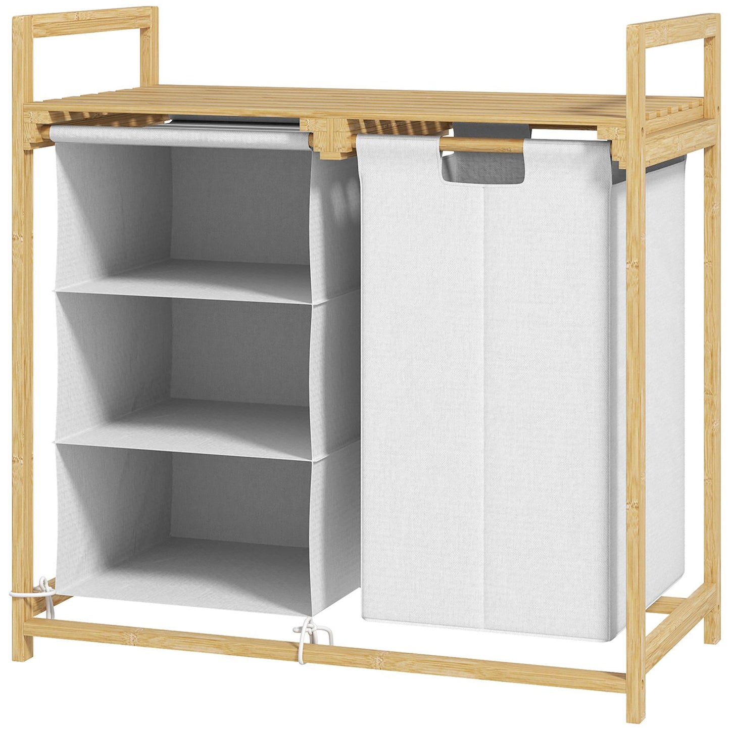 Bamboo laundry basket sorter - 4 compartments, removable bags