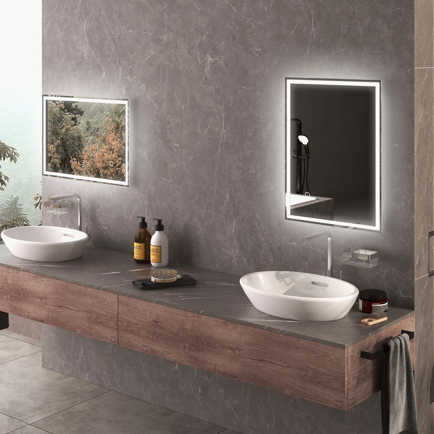 LED Bathroom mirror, 80x60cm, fog-free, Touch Switch