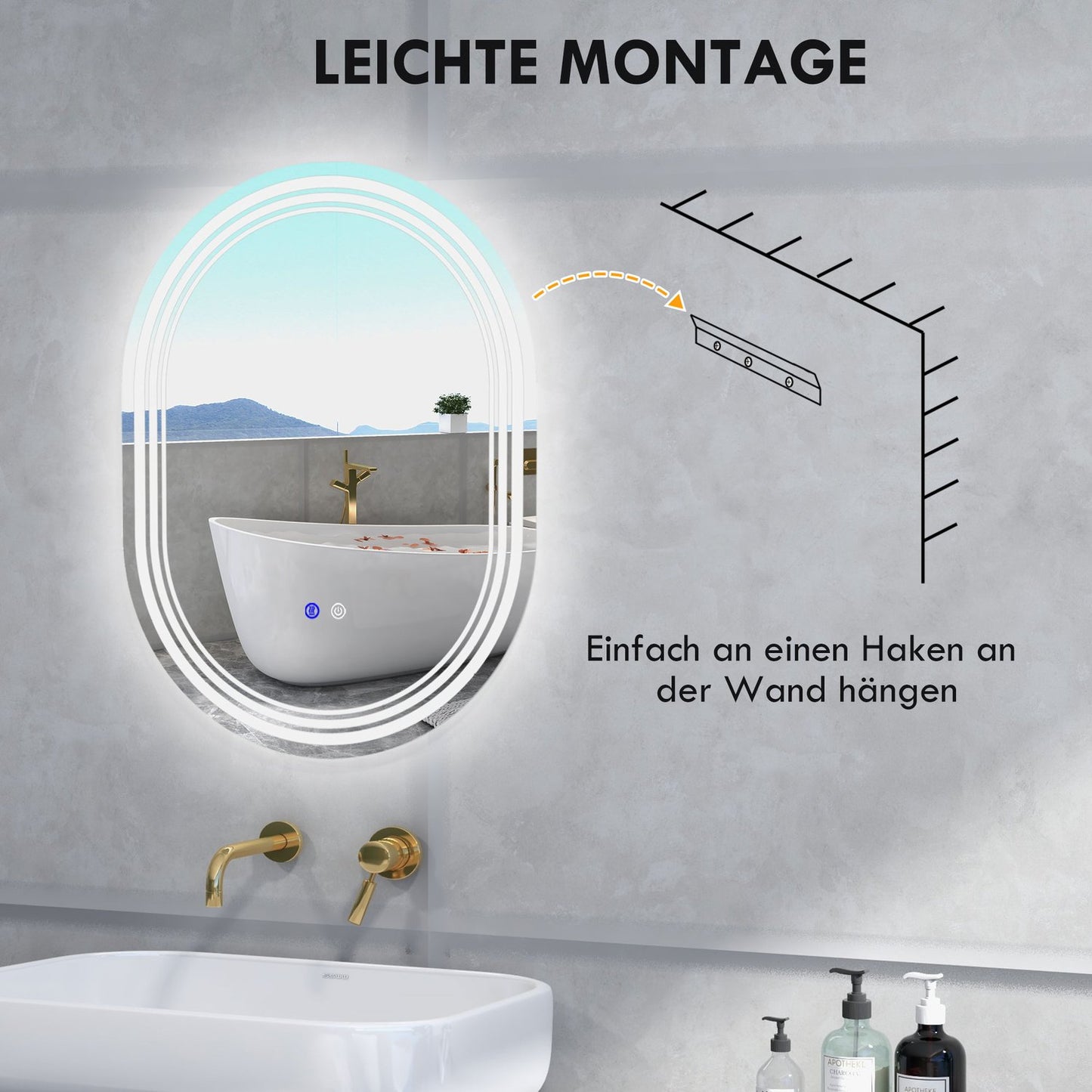 LED Bathroom Mirror with Touch Switch, 70x50cm, Anti-Fog