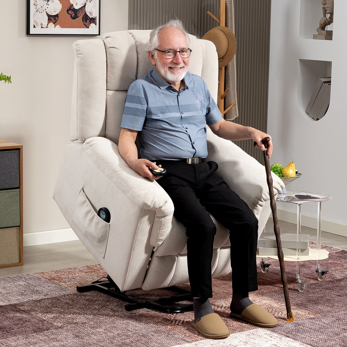 Lift Chair with Massage and Heat, Beige Chenille Fabric