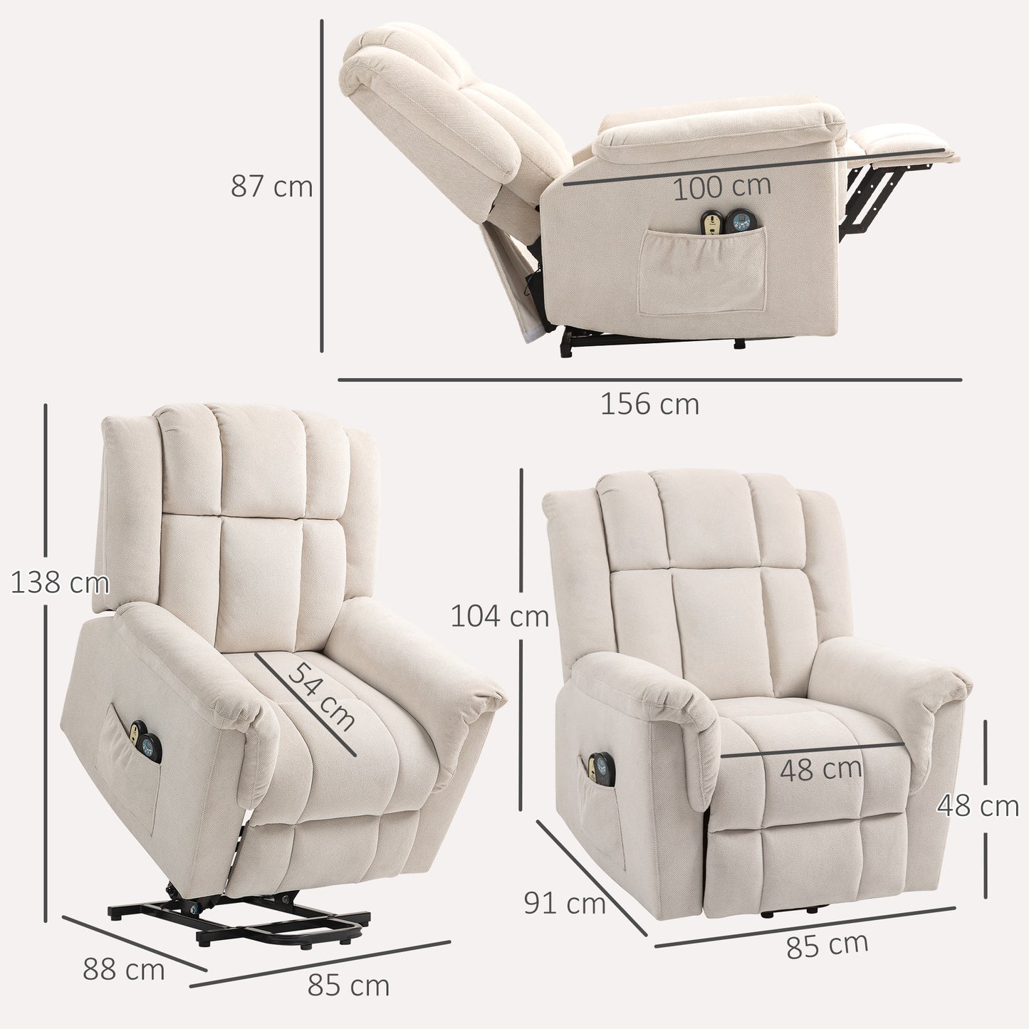 Lift Chair with Massage and Heat, Beige Chenille Fabric