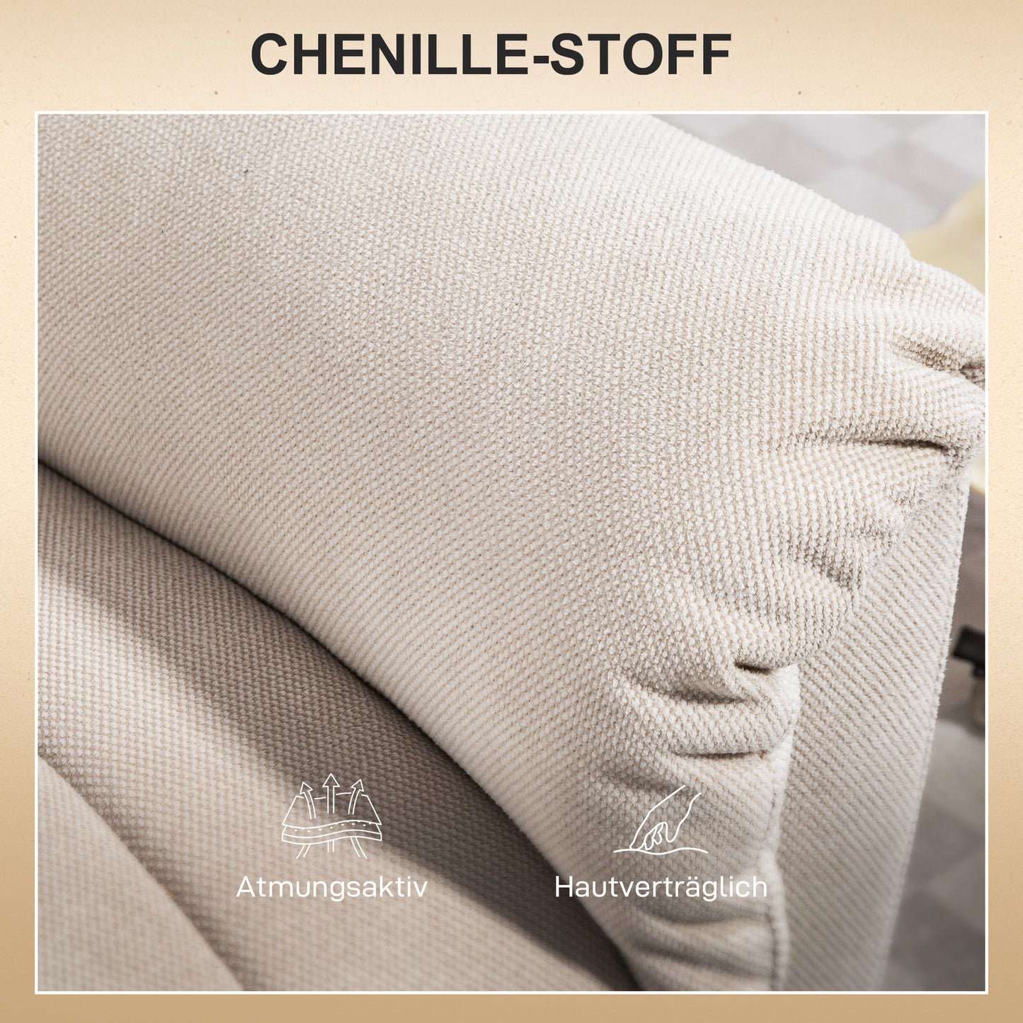 Lift Chair with Massage and Heat, Beige Chenille Fabric