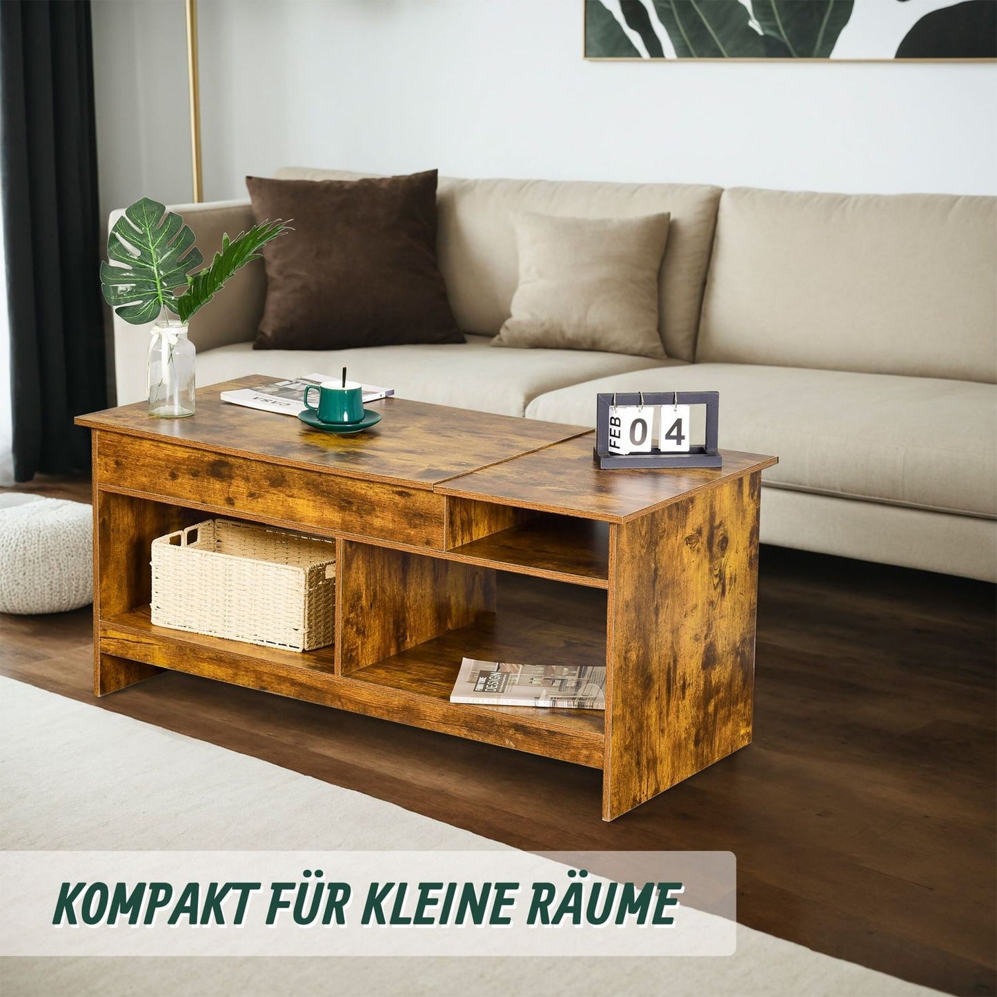 Lift-Top Coffee Table with Storage and Shelves