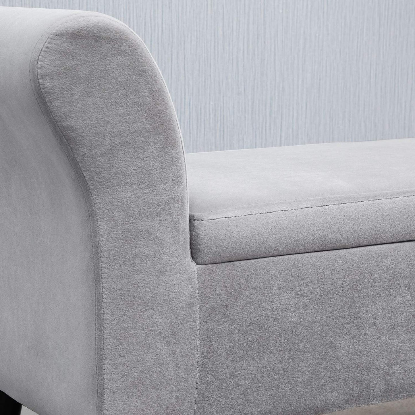 Light gray velvet upholstered bench with storage - modern design